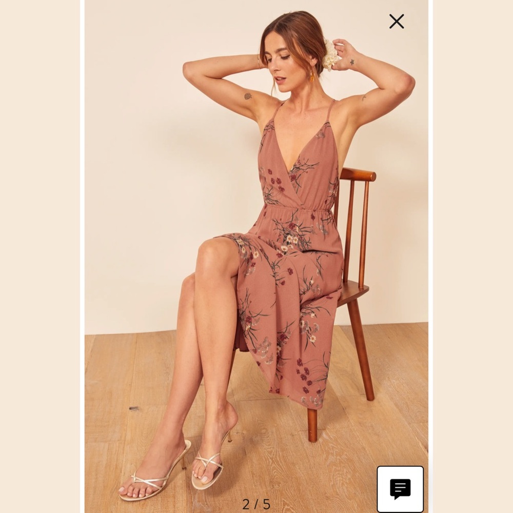 NWOT Reformation Uma Midi Dress in Floral Pink - Picture 4 of 15